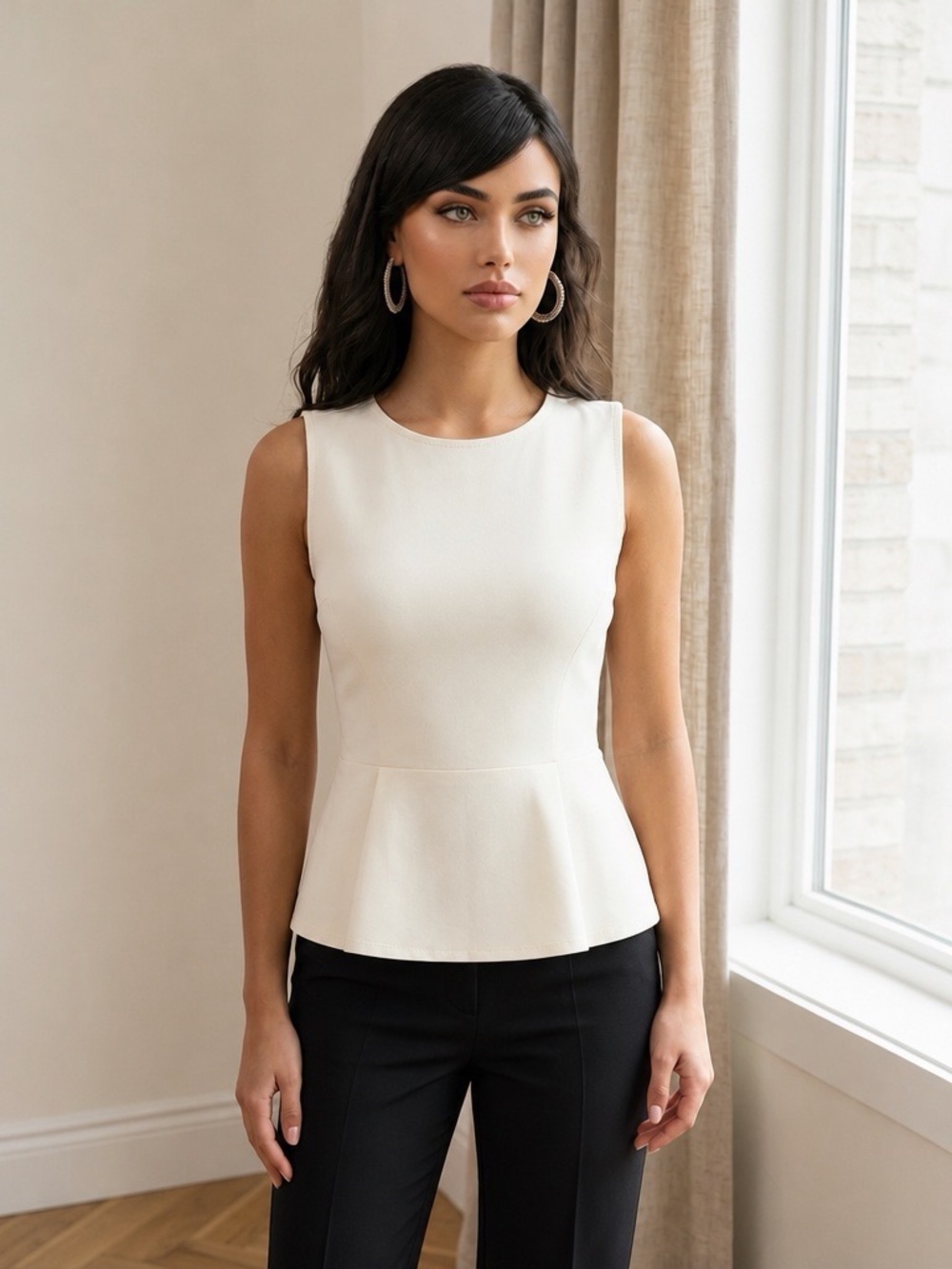 Women’s Topshop Cream Sleeveless Peplum Camisole Size 8 EUC